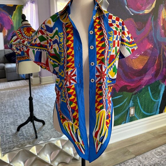 Dolce & Gabbana Carretto-Print Poplin Button-Front Shirt - Picture 1 of 4